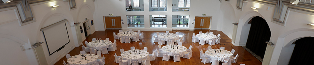 Aerial shot of celebration in Great Hall